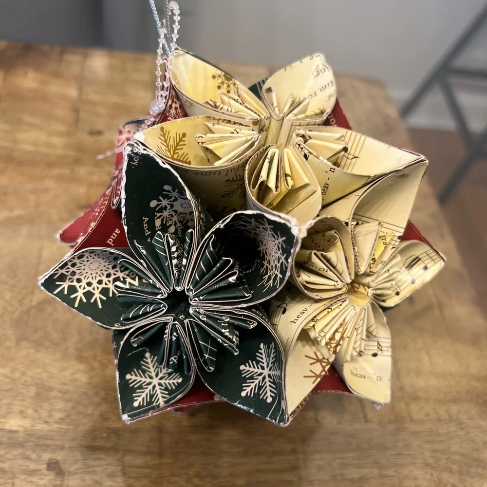Large Kusudama paper flower Christmas ornament